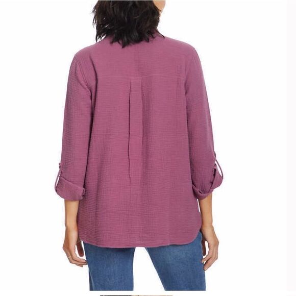 Anne Klein 100% cotton gauze Muslim purple button front long sleeve blouse small - Picture 7 of 8